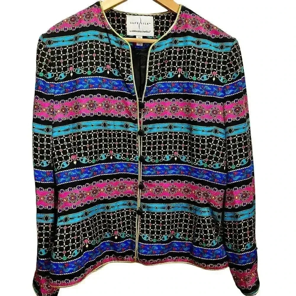 Vintage Adrianna Papell Multicolor Silk Blazer Jacket Women's Size‎ 12